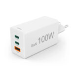 Cargador Mini 230V-100W 2x USB-C+1x USB-A QC+PD+GaN Blanco